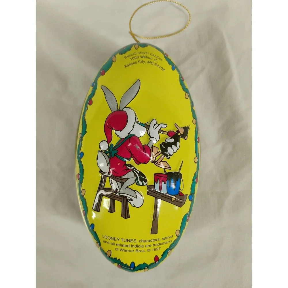 Vintage Russell Stover Looney Tunes Bugs Bunny Donald Duck Egg Tin Ornament 1997